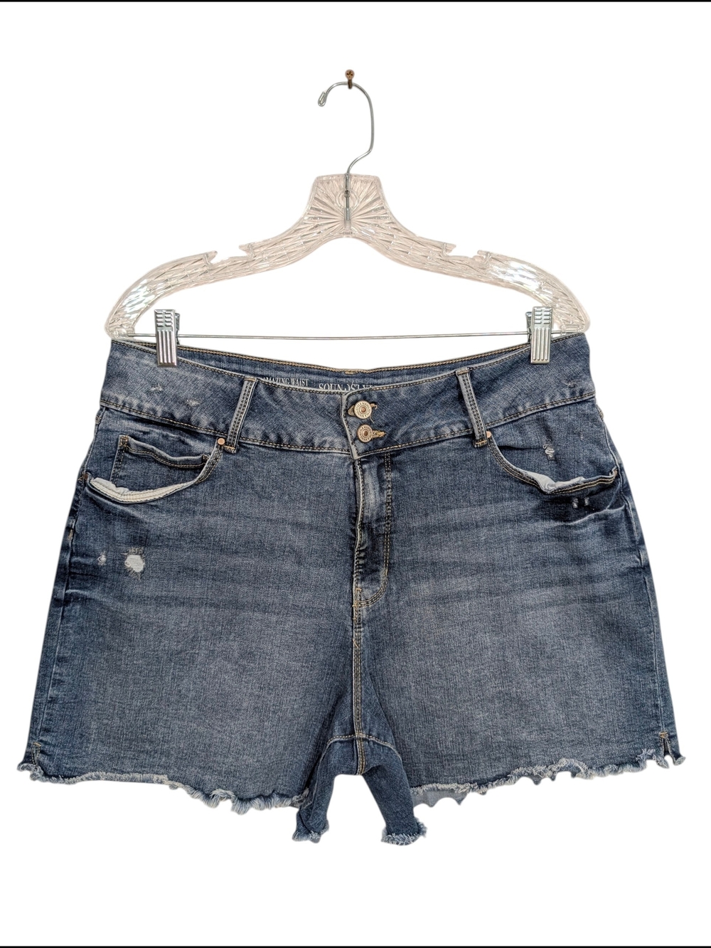 Sound/Style Sz 14 Amazing Waist Stretch Distressed Denim Shorts Medium Blue Wash